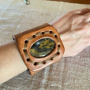 Handmade Leather and Stone Bracelet